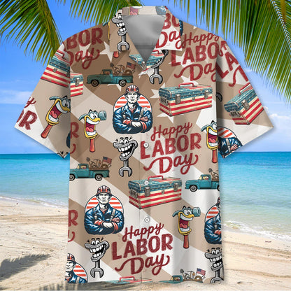 Vintage Happy Labor Day Hawaiian Shirt, custom shirt gift for men (view 2)