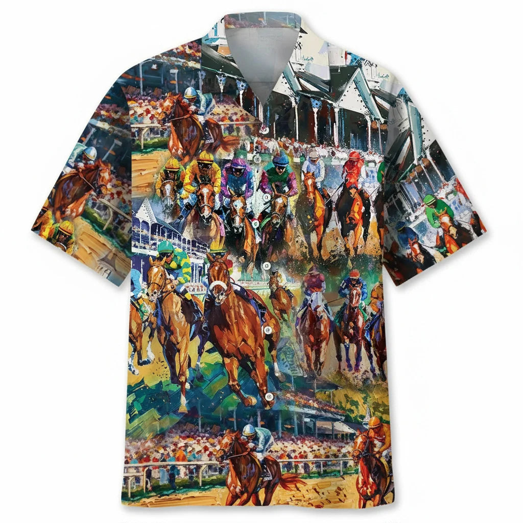 Vintage Horse Racing Art Hawaiian Shirt, custom shirt gift for men (view 2)