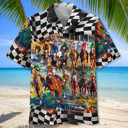Vintage Horse Racing Checkered Hawaiian Shirt, custom shirt gift for men