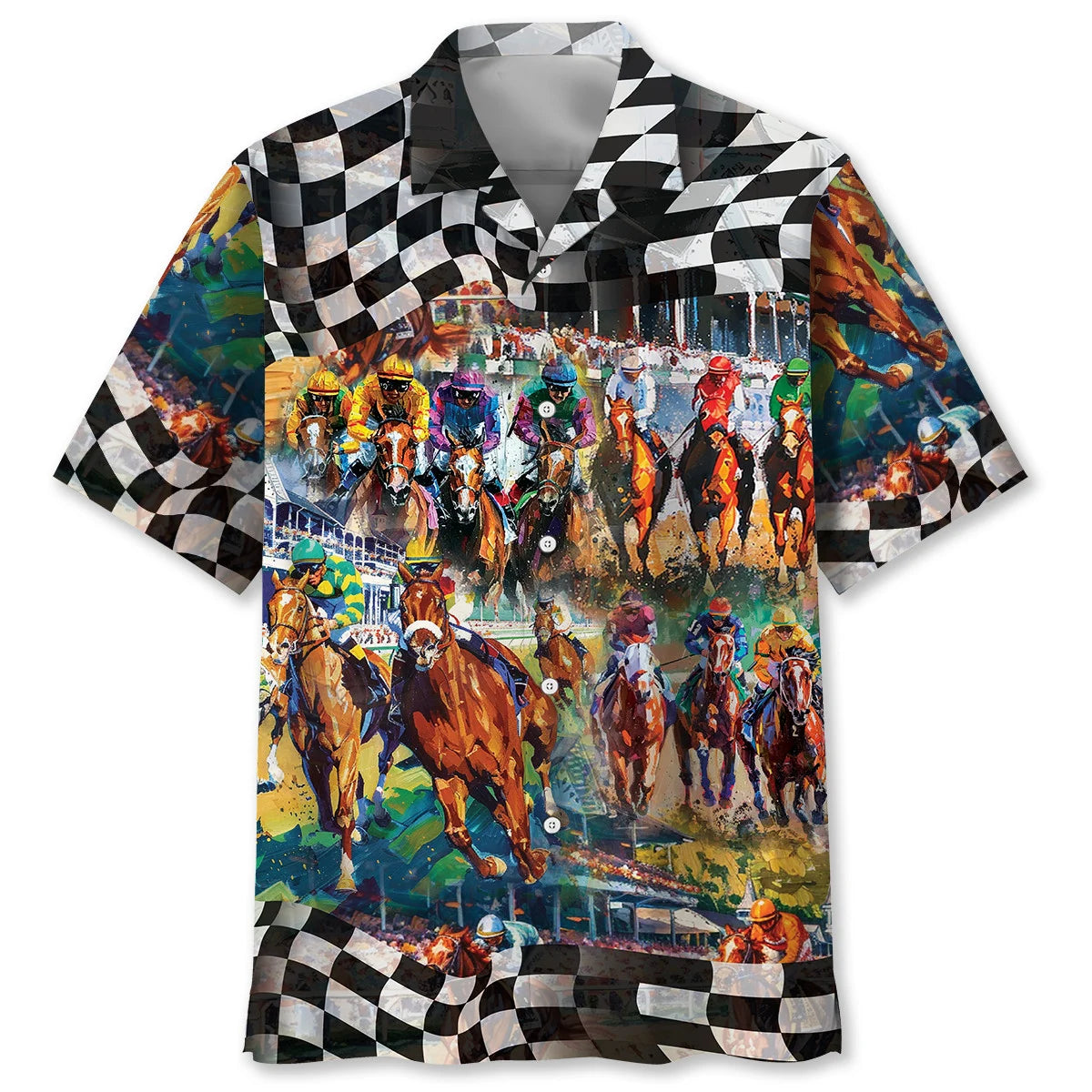 Vintage Horse Racing Checkered Hawaiian Shirt, custom shirt gift for men (view 2)