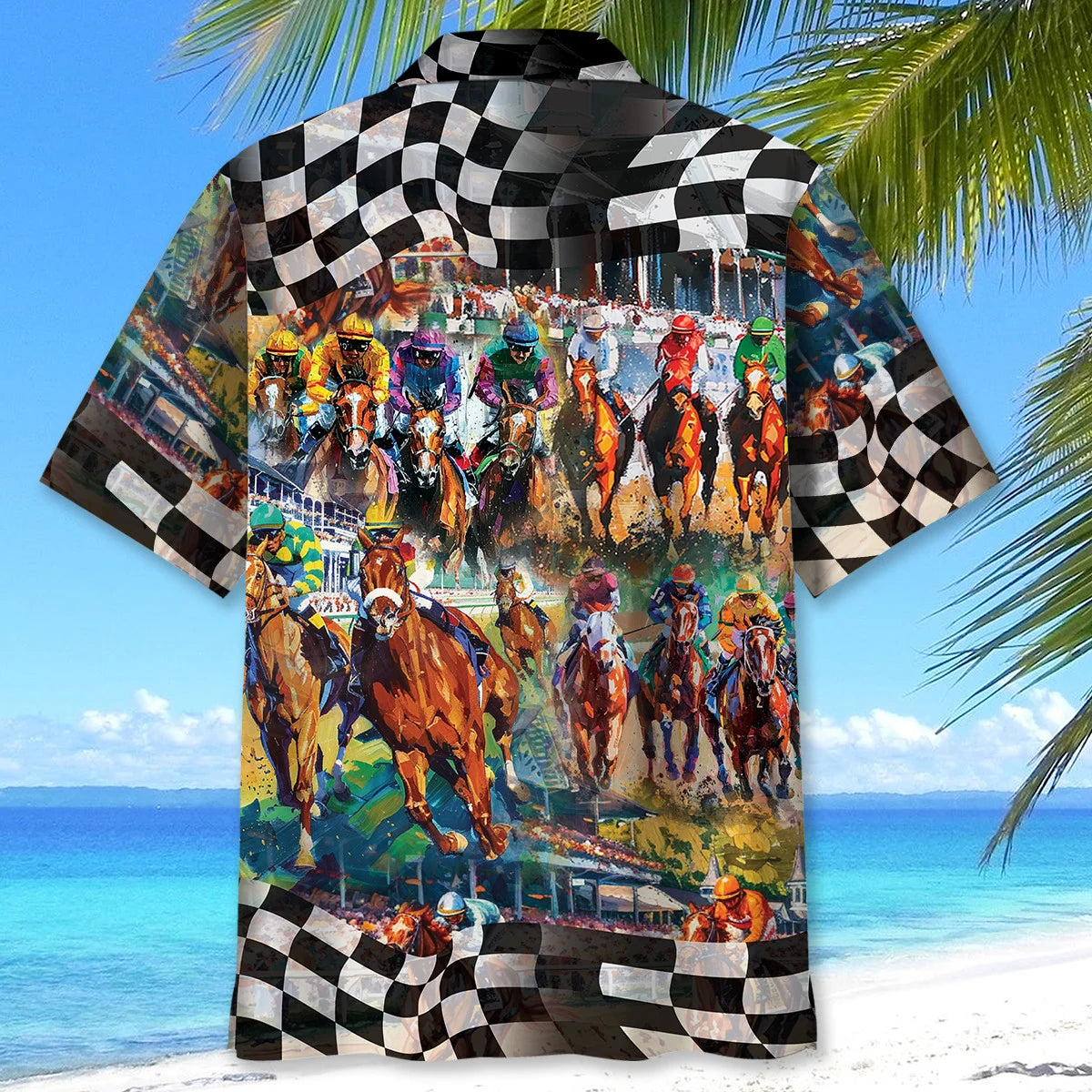 Vintage Horse Racing Checkered Hawaiian Shirt, custom shirt gift for men (view 3)
