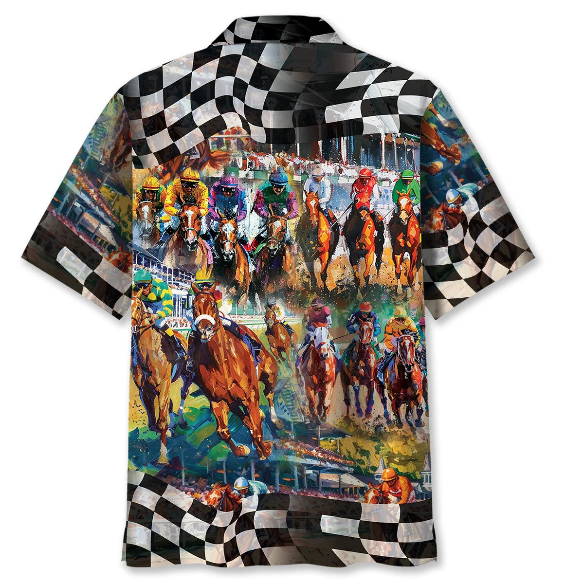 Vintage Horse Racing Checkered Hawaiian Shirt, custom shirt gift for men (view 4)