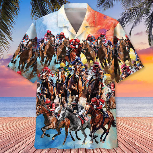 Vintage Horse Racing Lover Hawaiian Shirt, custom shirt gift for men