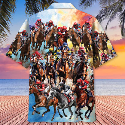 Vintage Horse Racing Lover Hawaiian Shirt, custom shirt gift for men (view 3)