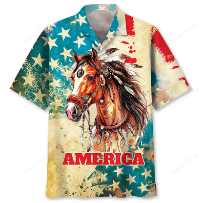 Vintage Horse Usa Hawaiian Shirt, patriotic gift for 4th of July (view 4)