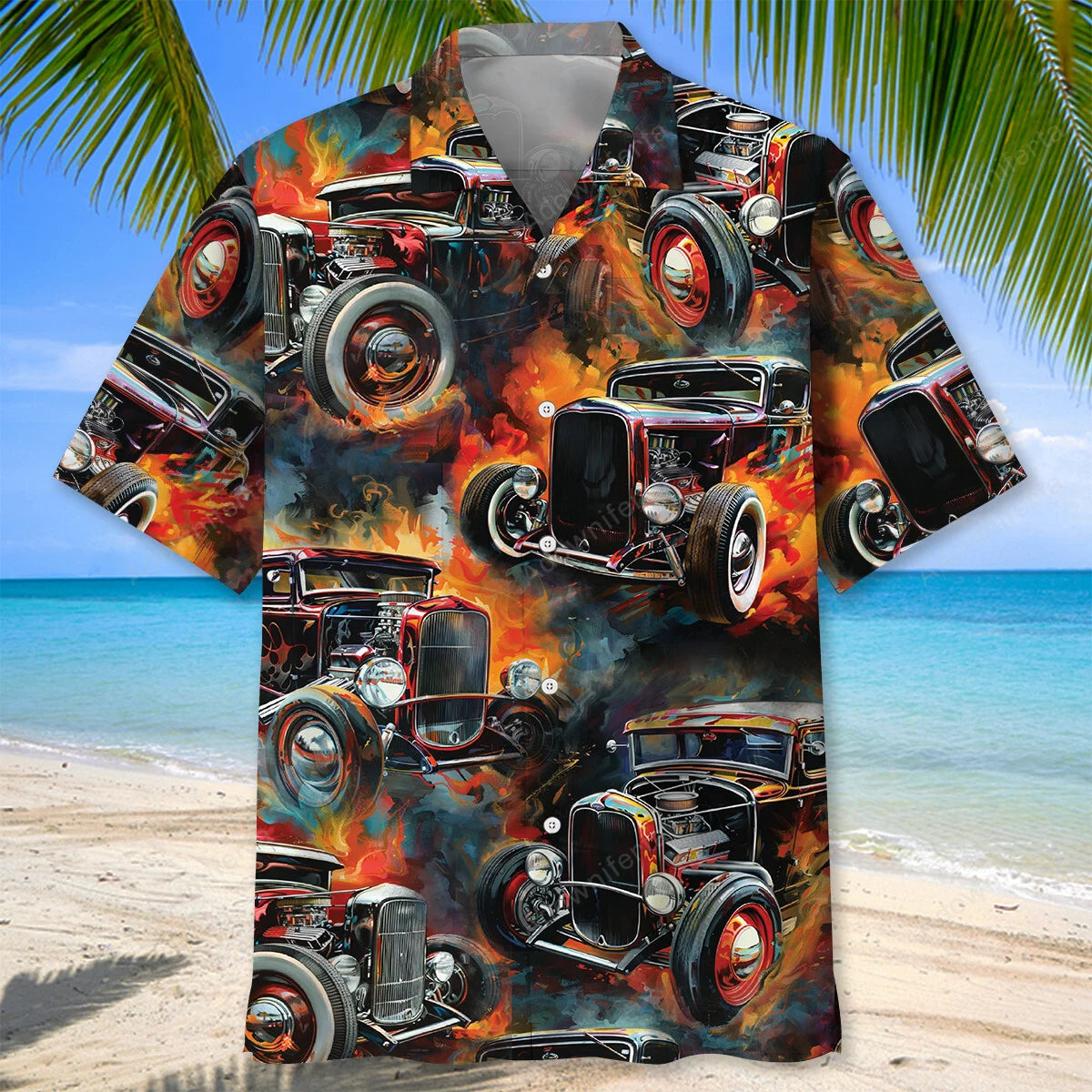 Vintage Hot Rod Art Hawaiian Shirt, custom shirt gift for men