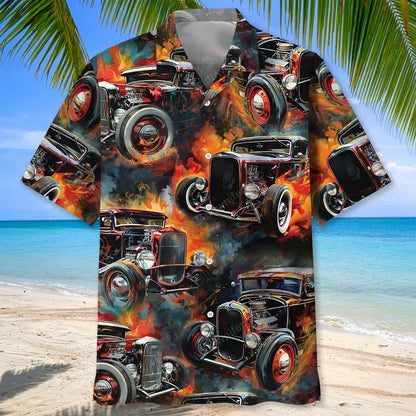 Vintage Hot Rod Art Hawaiian Shirt, custom shirt gift for men