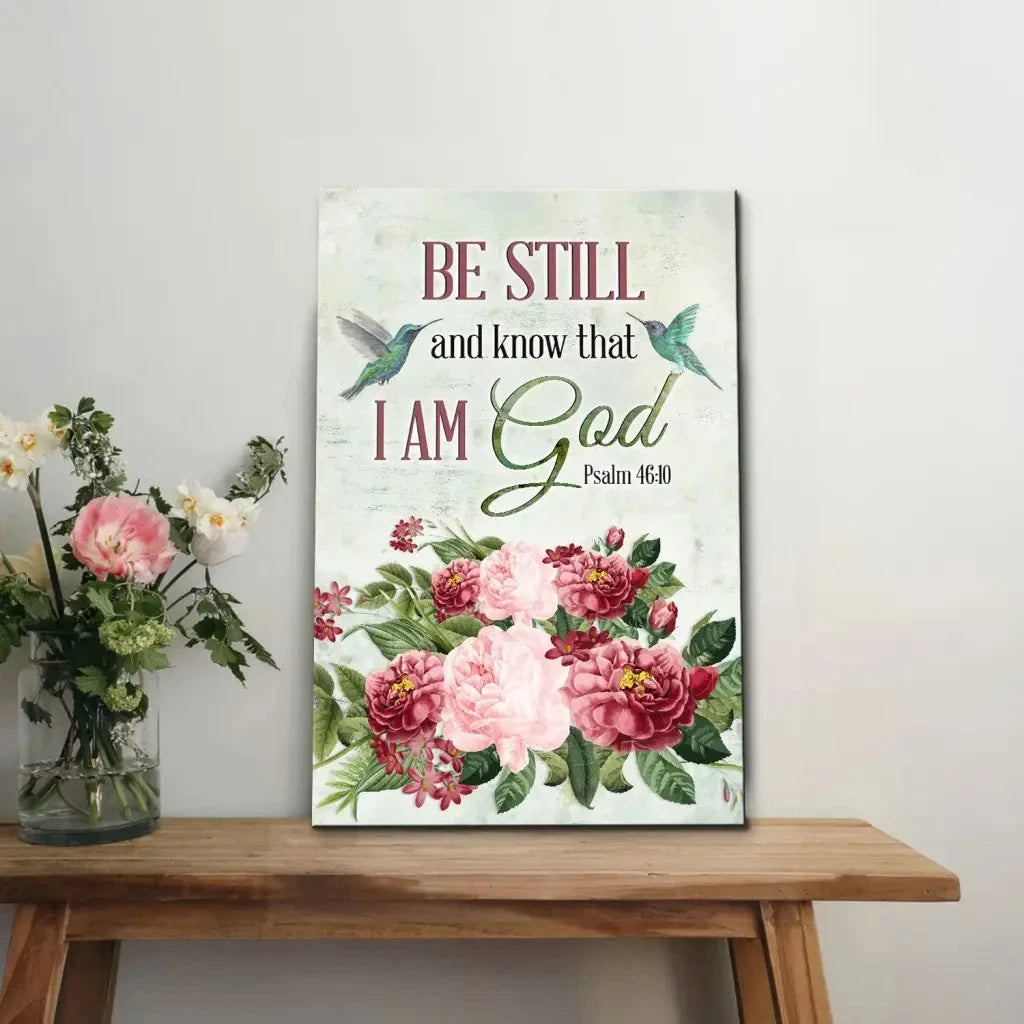 be still and know that i am god vintage flower hummingbird wall art canvas (view 12)