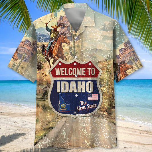 Vintage Idaho State Hawaiian Shirt, custom shirt gift for men
