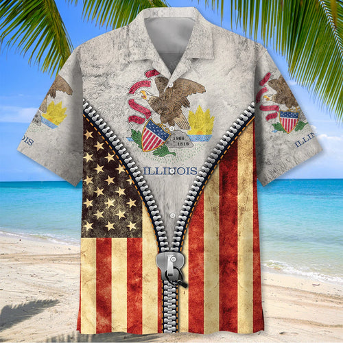 Vintage Illinois State Hawaiian Shirt, custom shirt gift for men