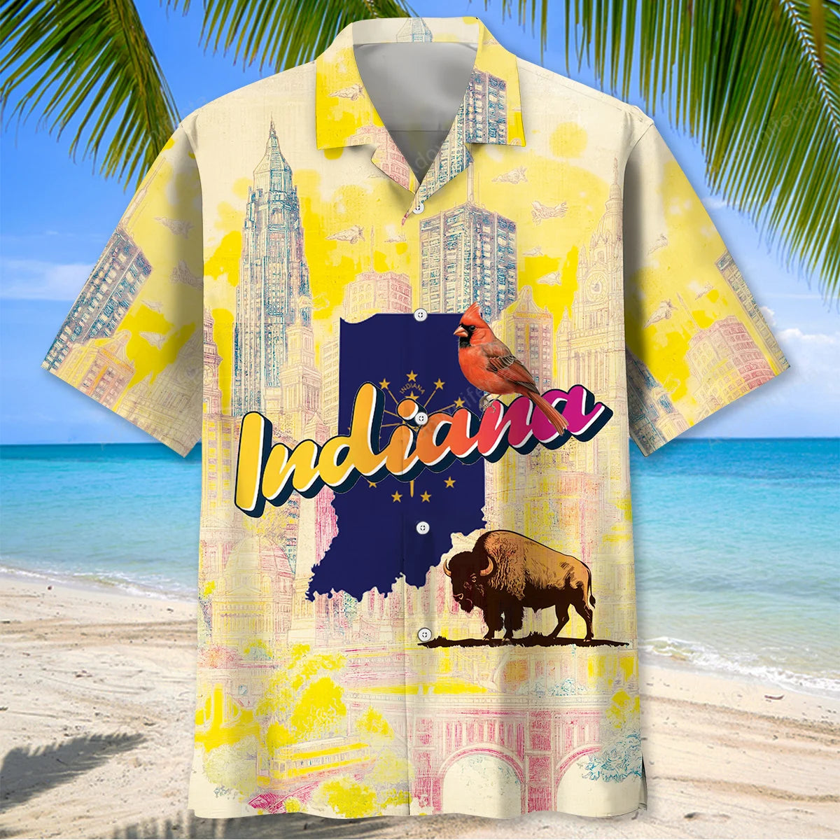 Vintage Indiana State Art Hawaiian Shirt, custom shirt gift for men