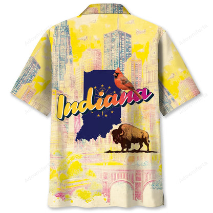 Vintage Indiana State Art Hawaiian Shirt, custom shirt gift for men (view 2)