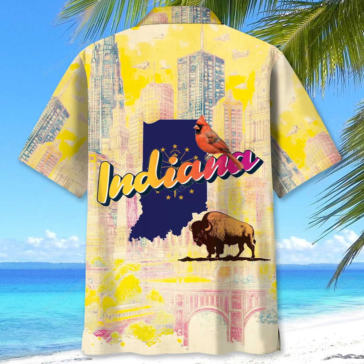 Vintage Indiana State Art Hawaiian Shirt, custom shirt gift for men (view 3)