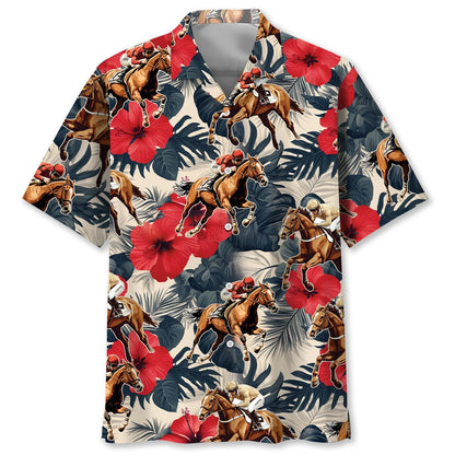 Vintage Jockey Horse Racing Hibiscus Hawaiian Shirt, custom shirt gift for men