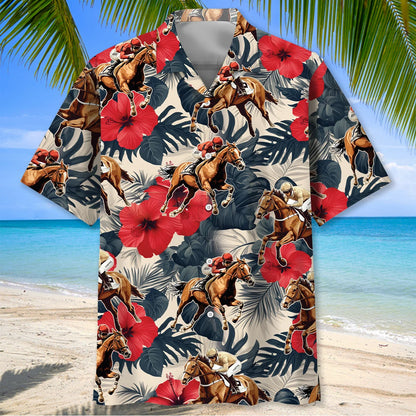Vintage Jockey Horse Racing Hibiscus Hawaiian Shirt, custom shirt gift for men (view 2)