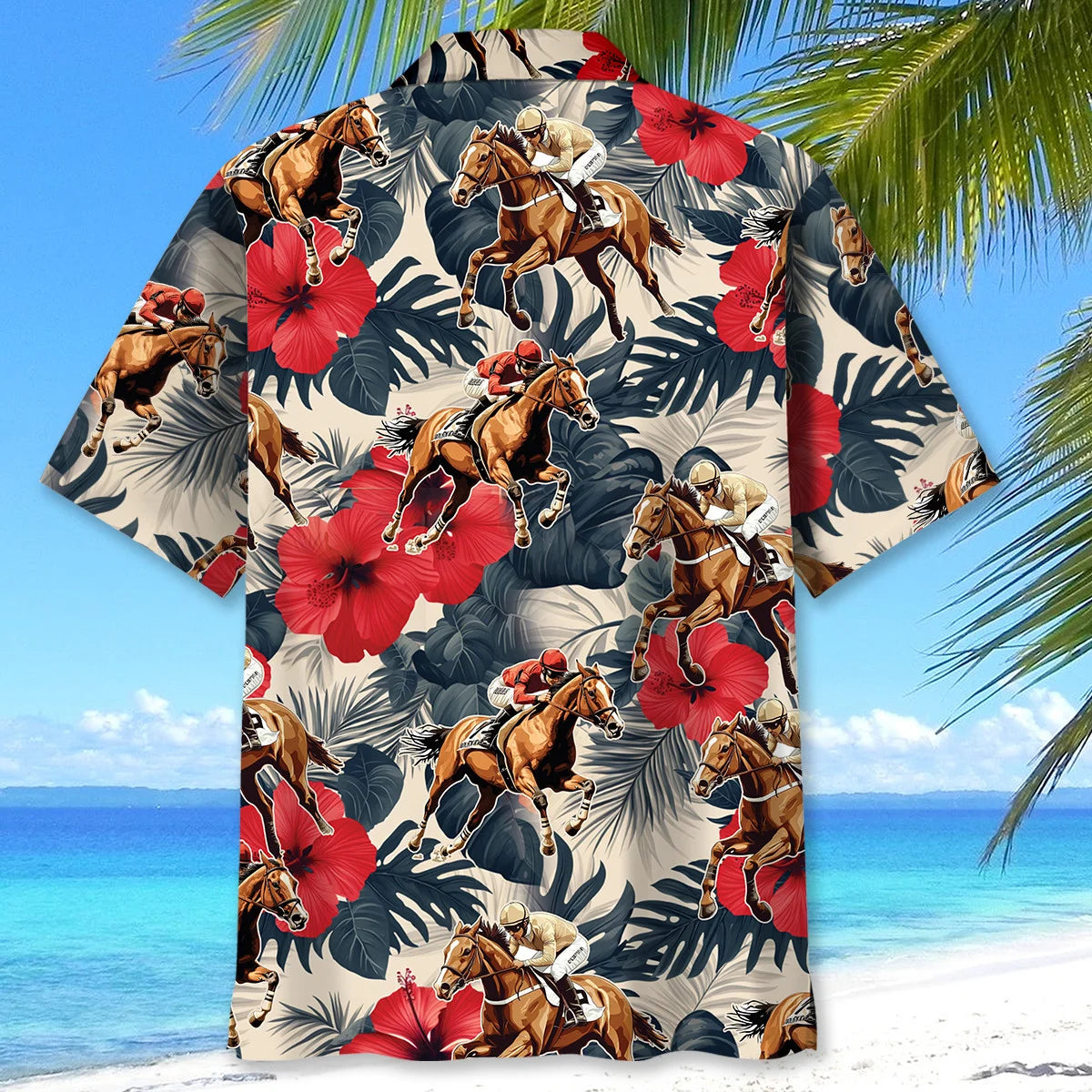 Vintage Jockey Horse Racing Hibiscus Hawaiian Shirt, custom shirt gift for men (view 4)