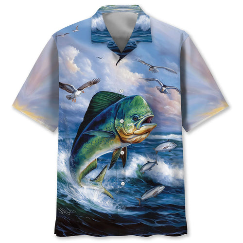 Vintage Mahi Mahi Fish Art Hawaiian Shirt, custom shirt gift for men