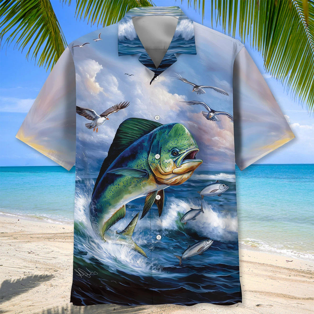 Vintage Mahi Mahi Fish Art Hawaiian Shirt, custom shirt gift for men (view 2)
