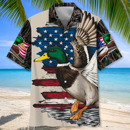 Vintage Mallard Duck Hunting Camo Hawaiian Shirt, custom shirt gift for men (view 2)