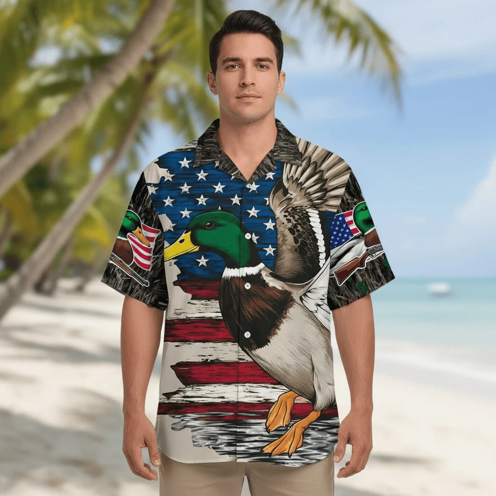 Vintage Mallard Duck Hunting Camo Hawaiian Shirt, custom shirt gift for men (view 3)