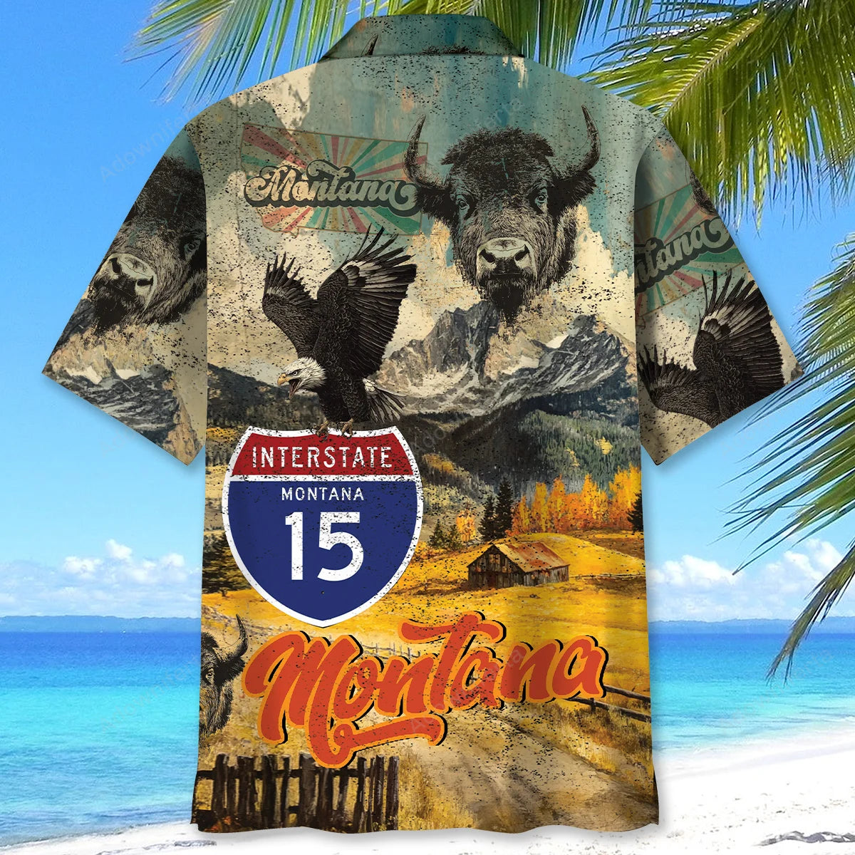 Vintage Montana State Hawaiian Shirt, custom shirt gift for men (view 3)