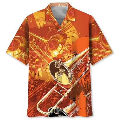 Vintage Music Trombone Hawaiian Shirt, custom shirt gift for men