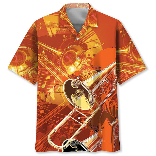Vintage Music Trombone Hawaiian Shirt, custom shirt gift for men