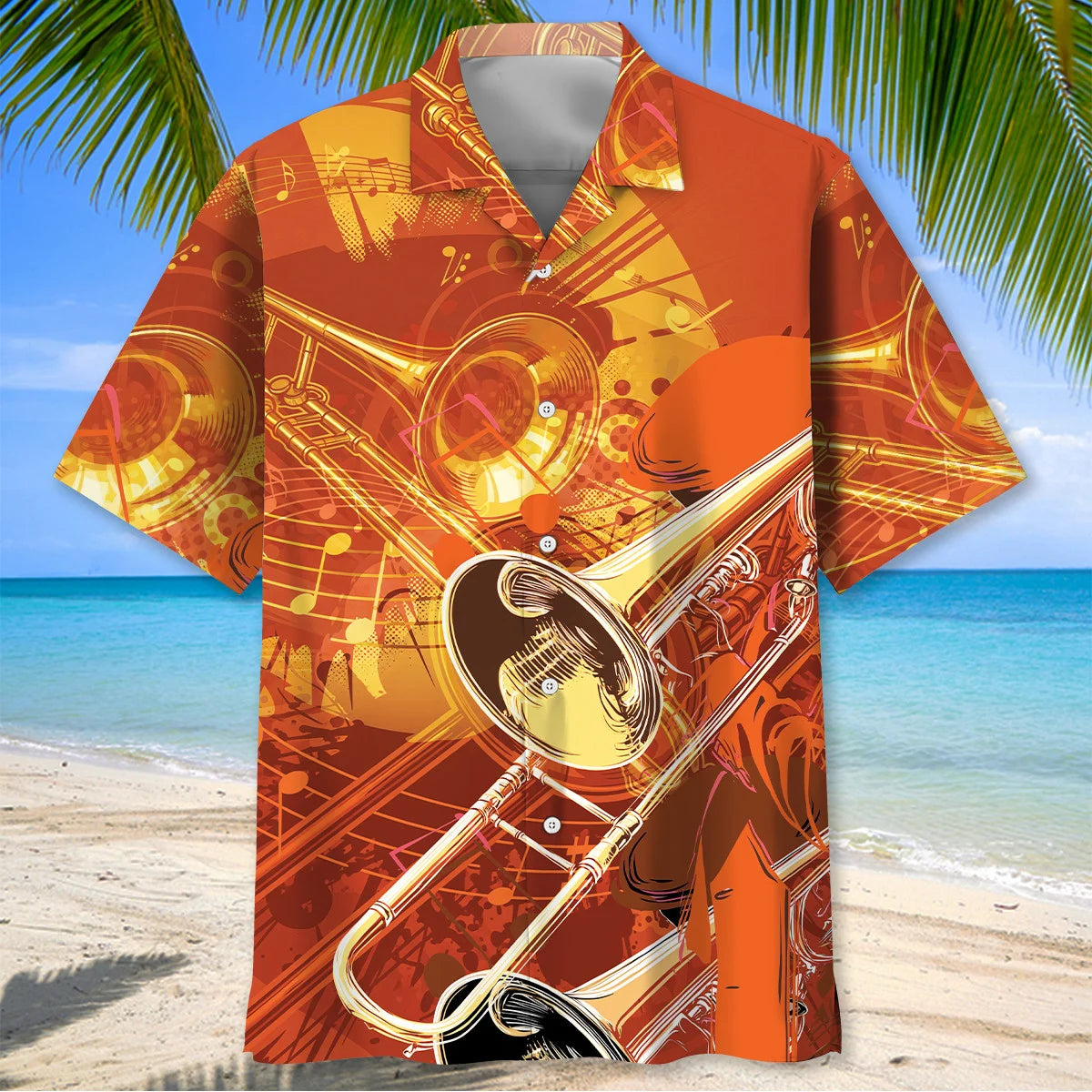 Vintage Music Trombone Hawaiian Shirt, custom shirt gift for men (view 2)