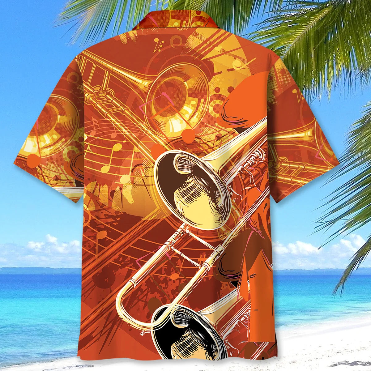 Vintage Music Trombone Hawaiian Shirt, custom shirt gift for men (view 4)