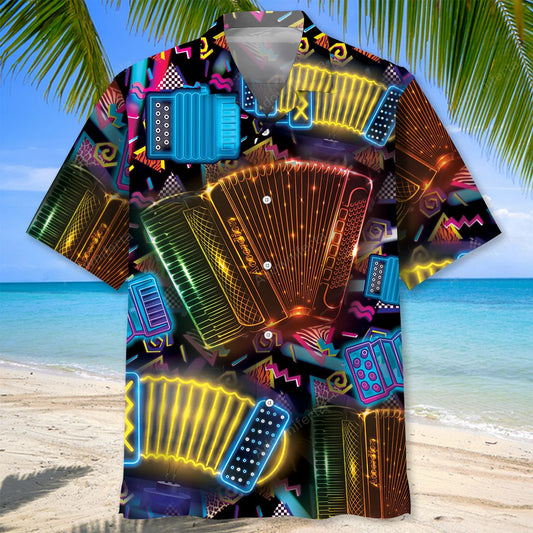 Vintage Neon Accordion Hawaiian Shirt, custom shirt gift for men