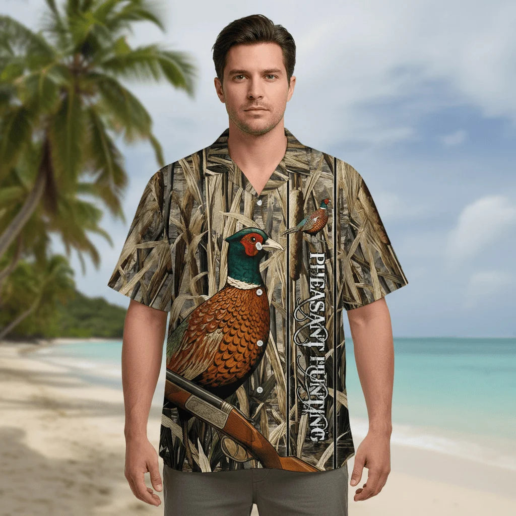 Vintage Pheasant Bird Hunting Hawaiian Shirt, custom shirt gift for men (view 3)