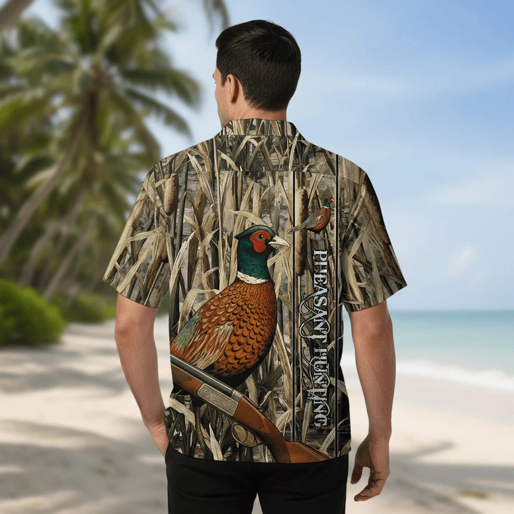 Vintage Pheasant Bird Hunting Hawaiian Shirt, custom shirt gift for men (view 5)
