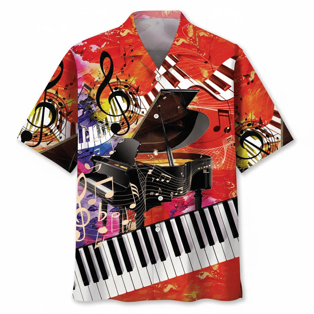 Vintage Piano Art Hawaiian Shirt, custom shirt gift for men (view 2)