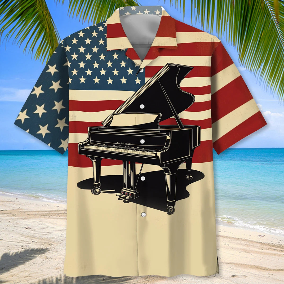 Vintage Piano Proud of America Hawaiian Shirt, custom shirt gift for men (view 2)