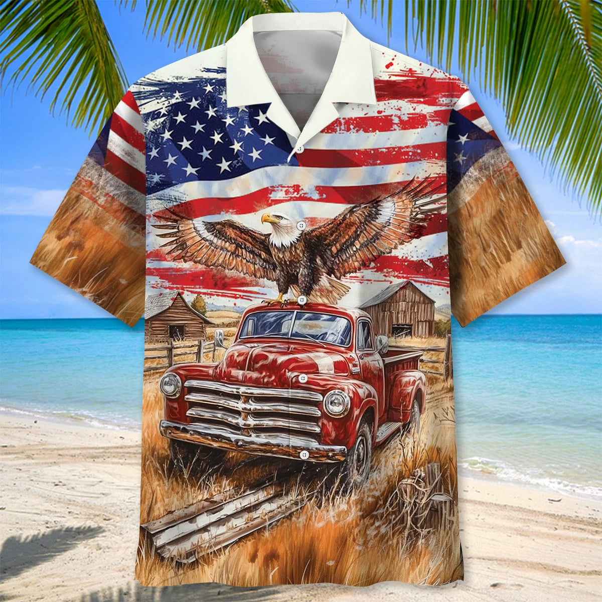 Vintage Red Pick Up Truck Hawaiian Shirt, custom shirt gift for men (view 3)