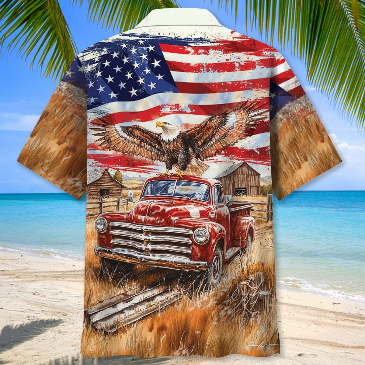 Vintage Red Pick Up Truck Hawaiian Shirt, custom shirt gift for men (view 4)