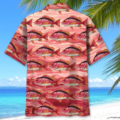Vintage Red Snapper Fish Hawaiian Shirt, custom shirt gift for men (view 2)