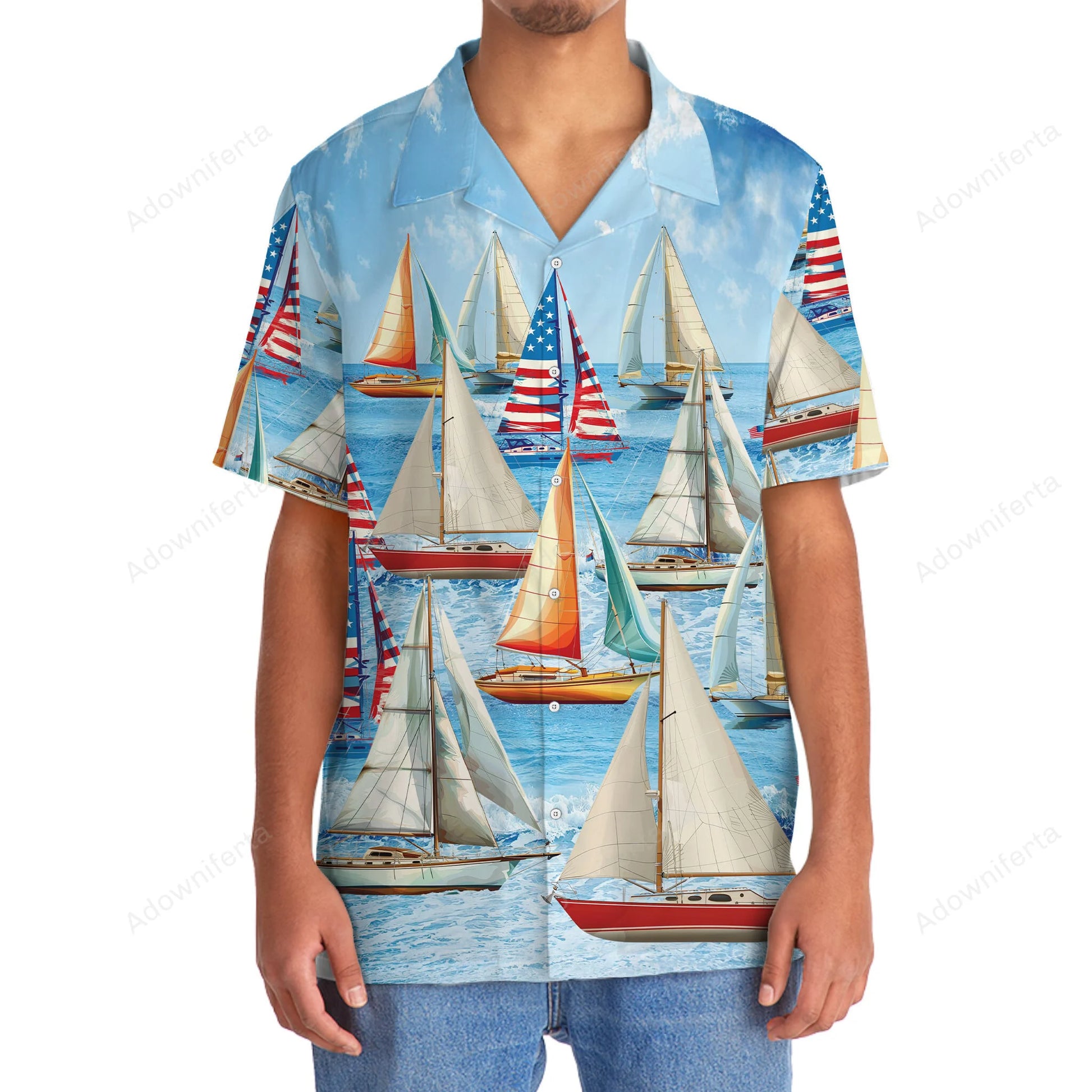 Vintage Sailboat Hawaiian Shirt, custom shirt gift for men (view 2)