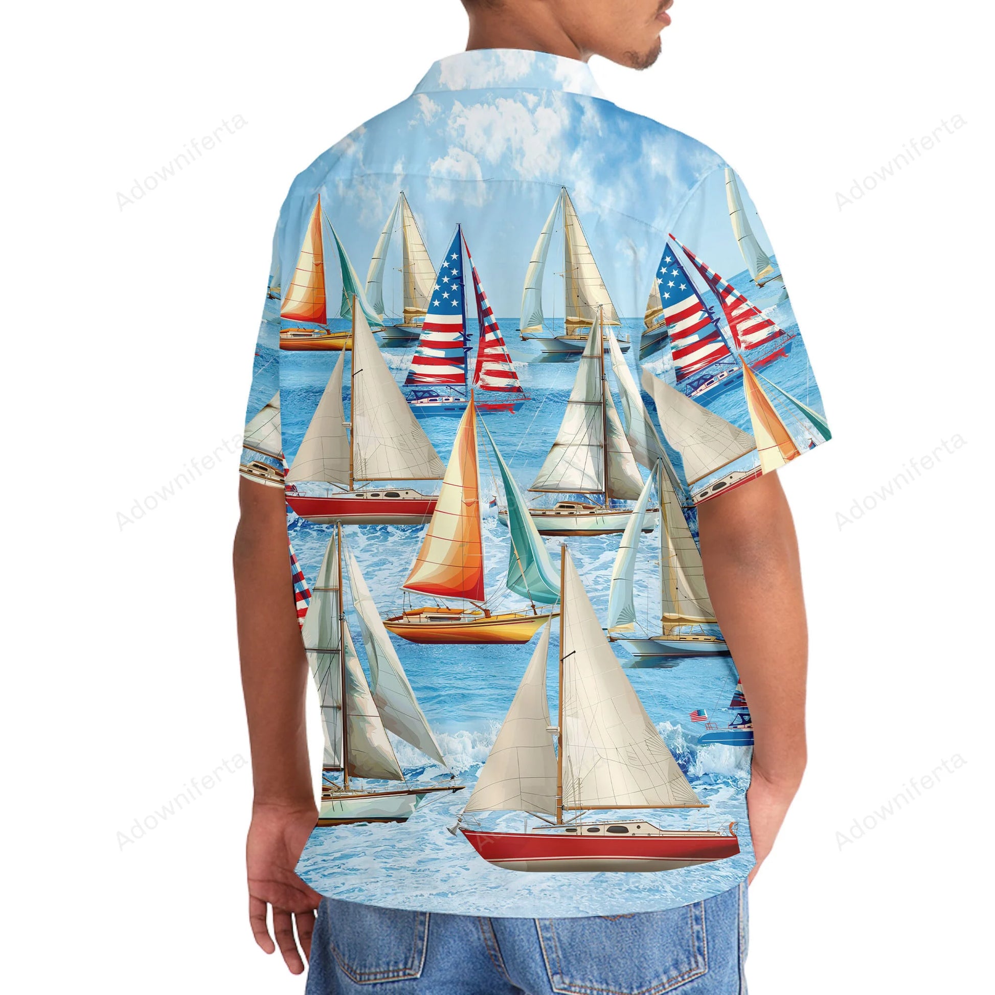Vintage Sailboat Hawaiian Shirt, custom shirt gift for men (view 3)