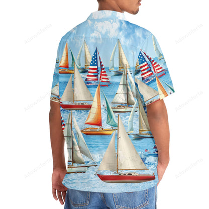 Vintage Sailboat Hawaiian Shirt, custom shirt gift for men (view 3)