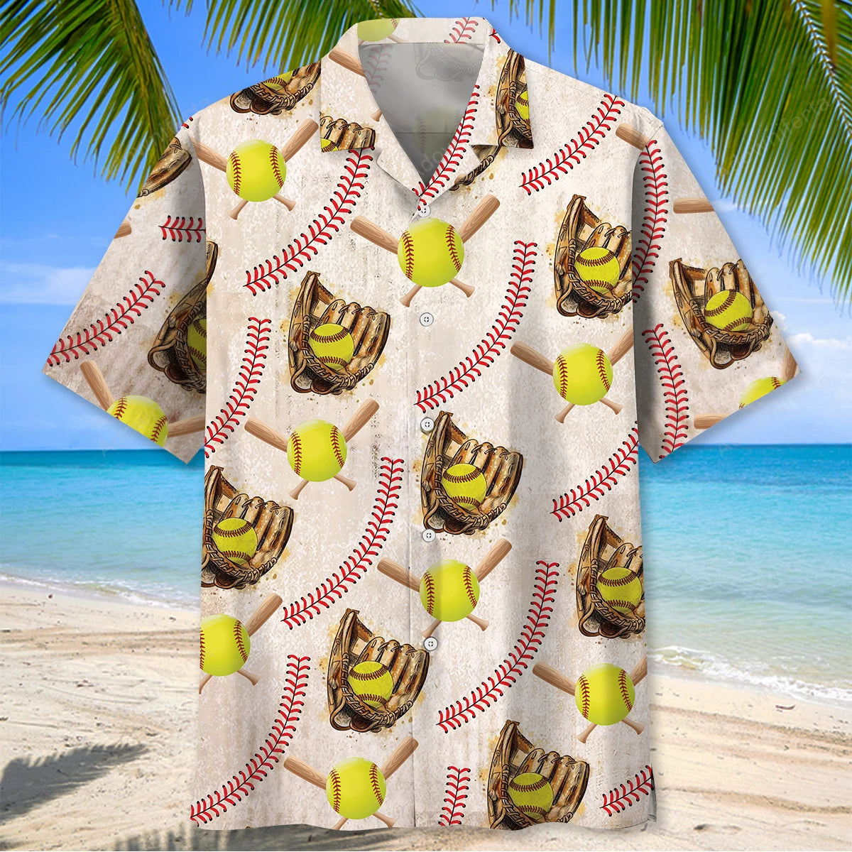 Vintage Softball Hawaiian Shirt, custom shirt gift for men (view 3)