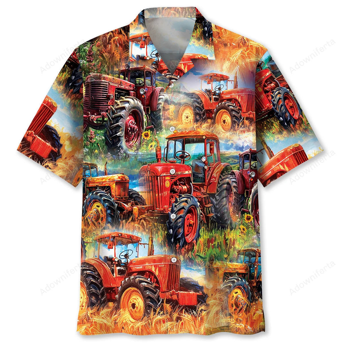 Vintage Tractor Art Hawaiian Shirt, custom shirt gift for men (view 4)