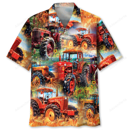 Vintage Tractor Art Hawaiian Shirt, custom shirt gift for men (view 4)