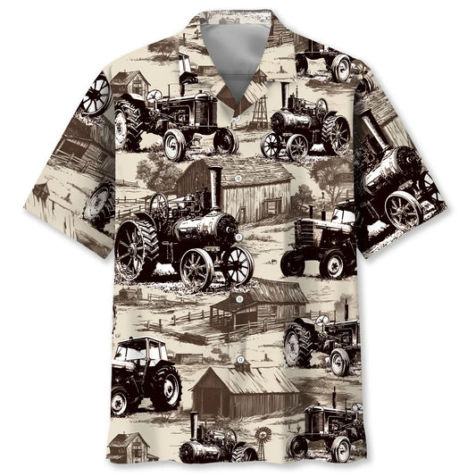 Vintage Tractor Hawaiian Shirt, custom shirt gift for men