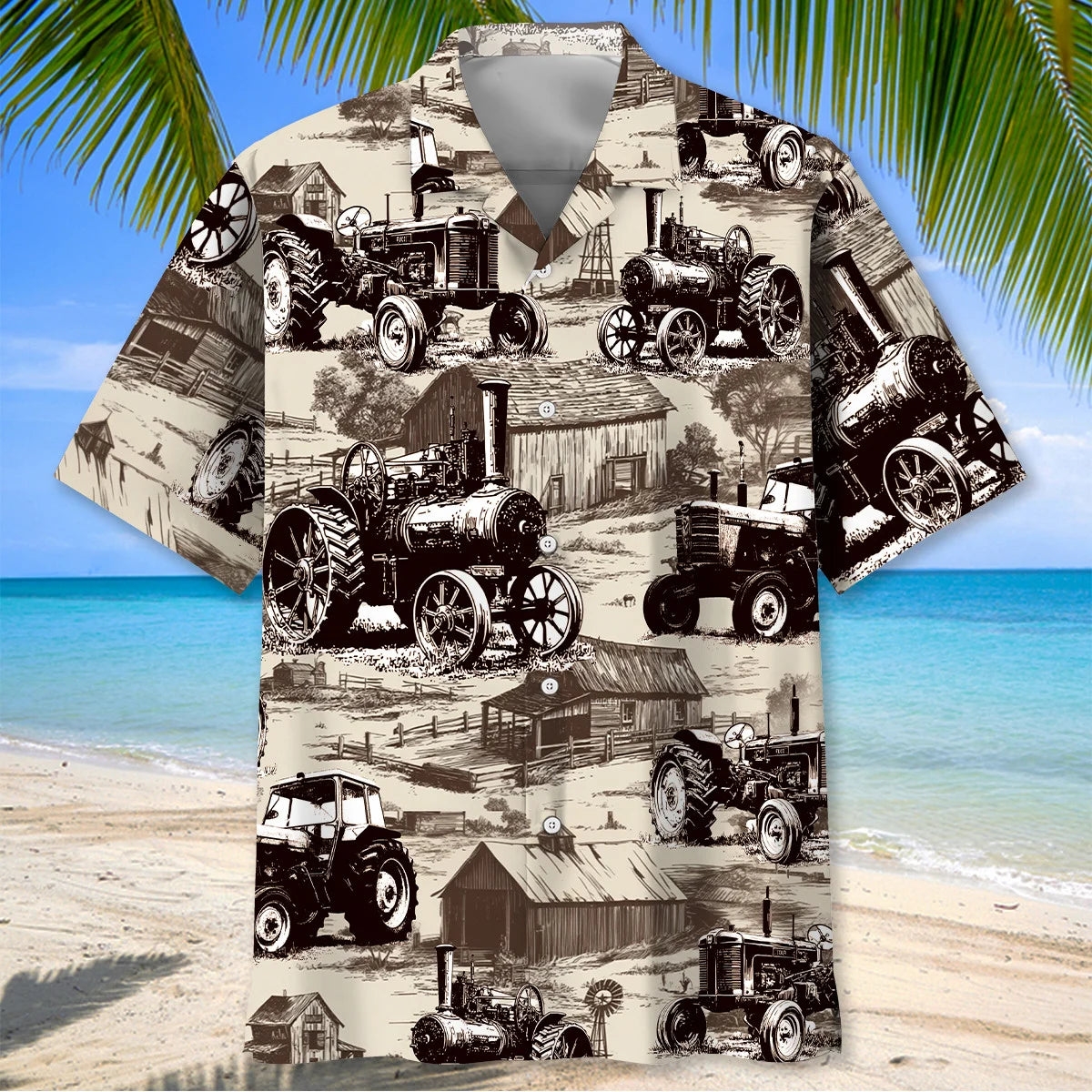 Vintage Tractor Hawaiian Shirt, custom shirt gift for men (view 2)