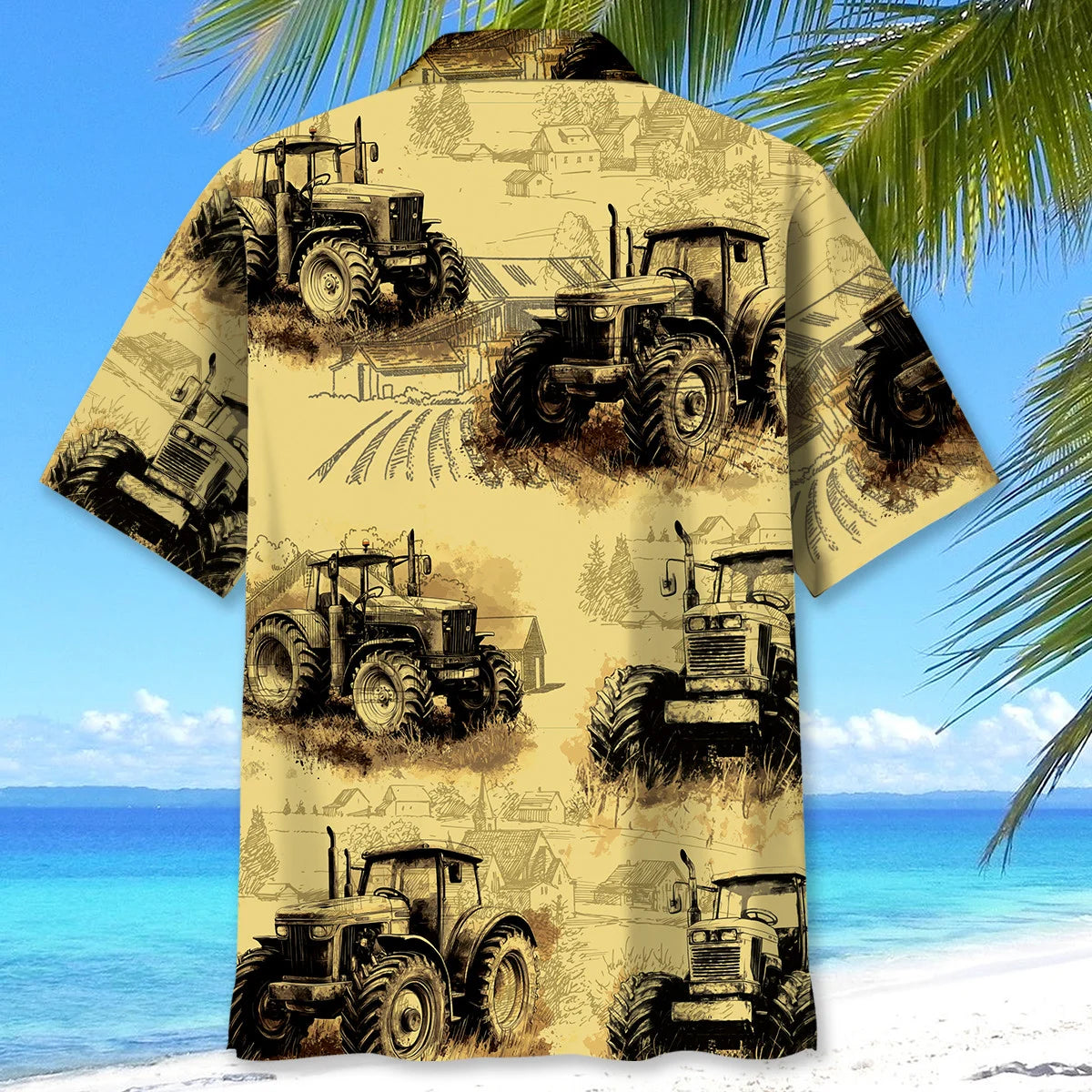 Vintage Tractor on Farm Hawaiian Shirt, custom shirt gift for men (view 3)