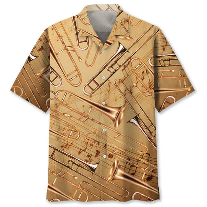 Vintage Trombone Hawaiian Shirt, custom shirt gift for men