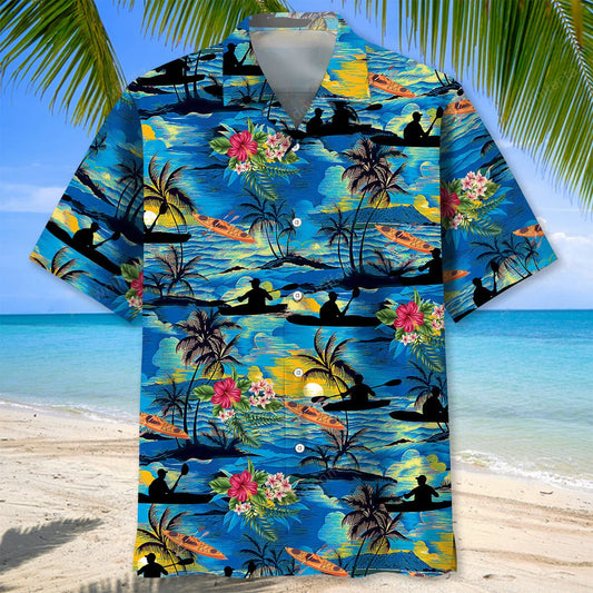 Vintage Tropical Kayaking Hawaiian Shirt, custom shirt gift for men