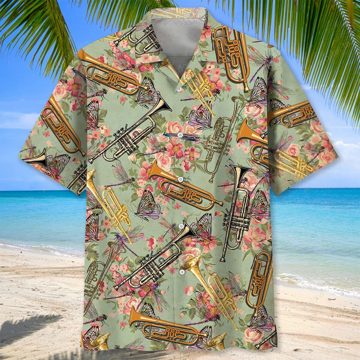 Vintage Trumpet Style Hawaiian Shirt, custom shirt gift for men