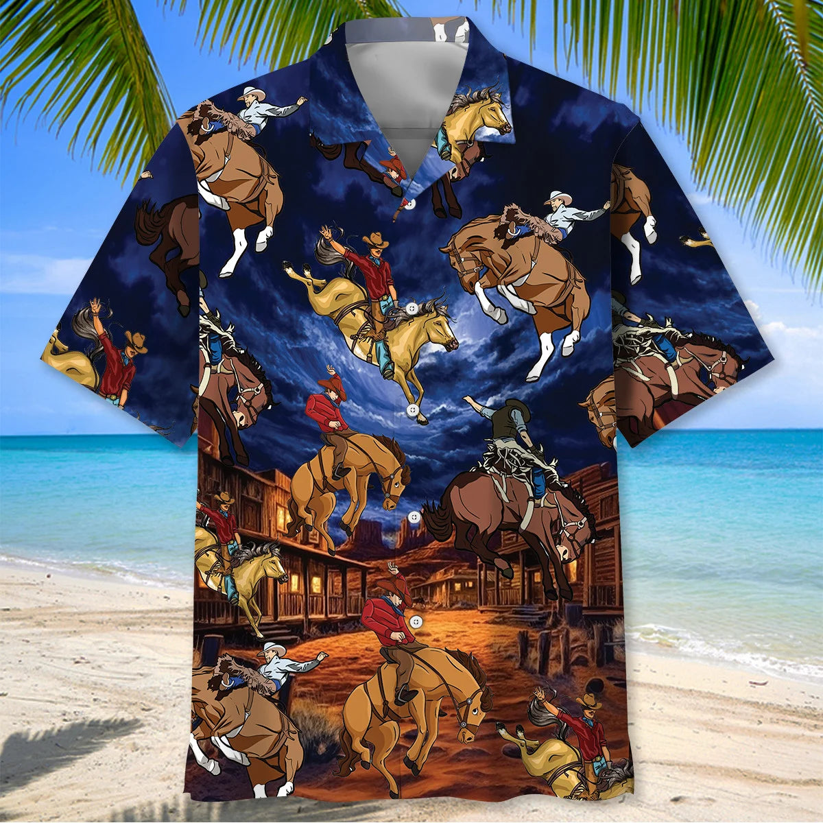 Vintage Wild West Night Cowboy Rodeo Show Hawaiian Shirt, custom shirt gift for men